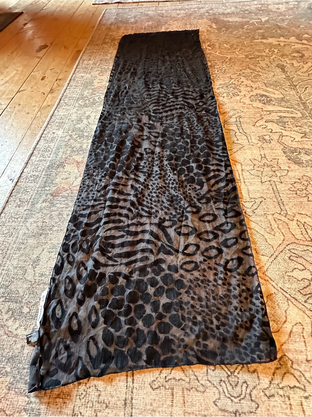 St. John Black Animal-Print Scarf